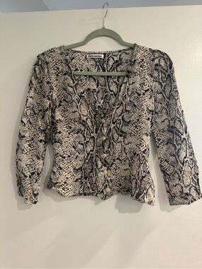 Reformation Women's Snake Print Button-Front Top in Neutral/Black